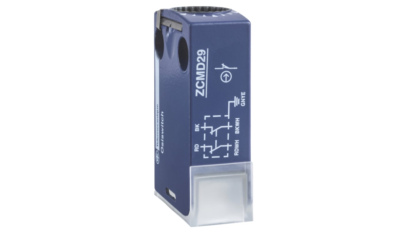 Interruttore di fine corsa Telemecanique Sensors ZCMD41L2, 2NA 2NC, corpo in lega di zinco, IP66, dimensioni 30x16x50 mm.