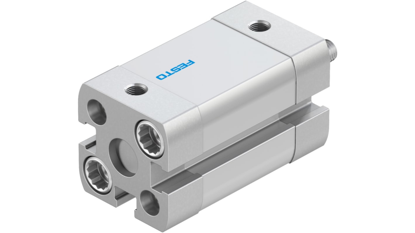 Cilindro pneumatico Festo ADN-12-15-A-P-A, doppio effetto, foro 12 mm, corsa 15 mm, montaggio versatile, dimensioni 27.5 x 27.5 x 54.2 mm.