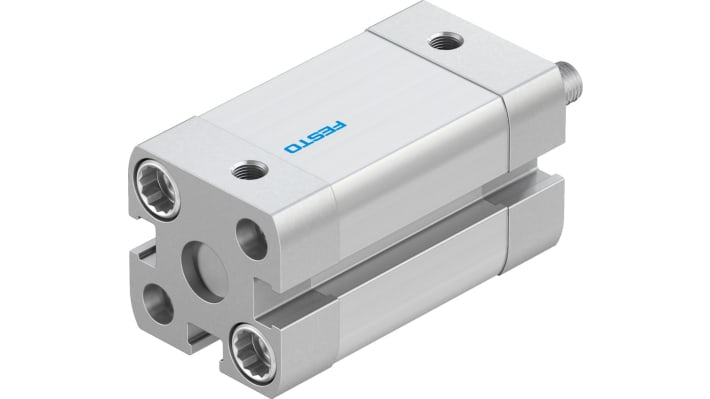 Cilindro pneumatico Festo ADN-16-20-A-P-A, doppio effetto, alesaggio 16 mm, corsa 20 mm, dimensioni compatte 29 x 29 x 59.7 mm.