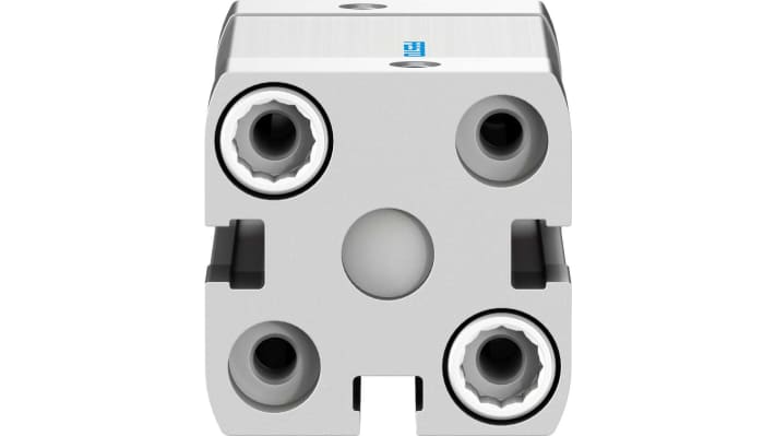 Cilindro pneumatico doppio effetto Festo ADN-20-25-A-P-A, foro 20 mm, corsa 25 mm, attacco M5, dimensioni 35,5 x 35,5 x 67,5 mm.