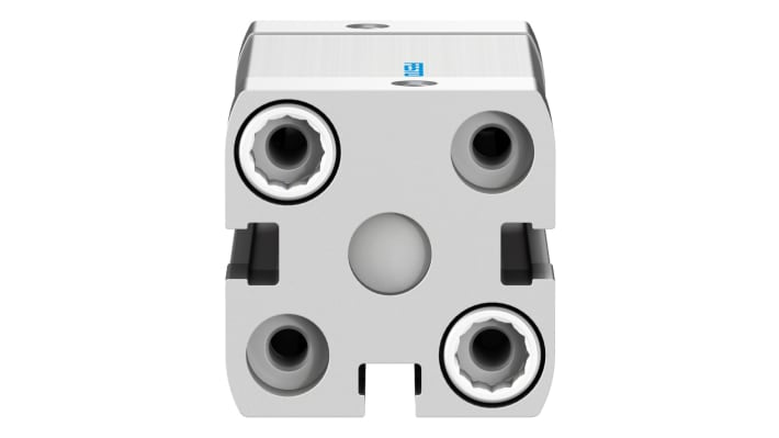 Cilindro pneumatico doppio effetto Festo ADN-20-30-A-P-A, foro 20 mm, corsa 30 mm, attacco M5, dimensioni 35.5 x 35.5 x 72.5 mm.