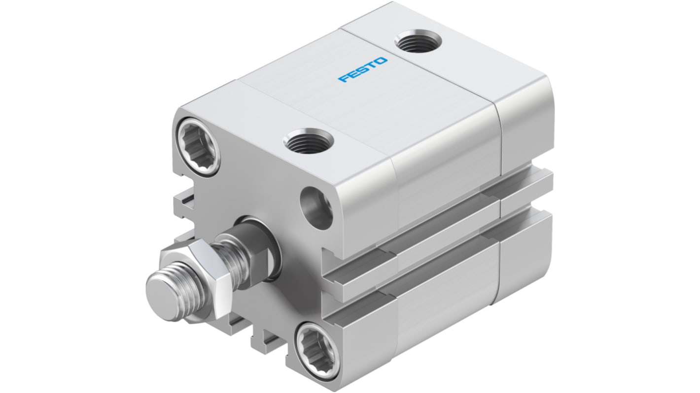 Cilindro pneumatico Festo ADN-32-15-A-P-A, doppio effetto, foro 32 mm, corsa 15 mm, attacco G 1/8, max 10 bar.