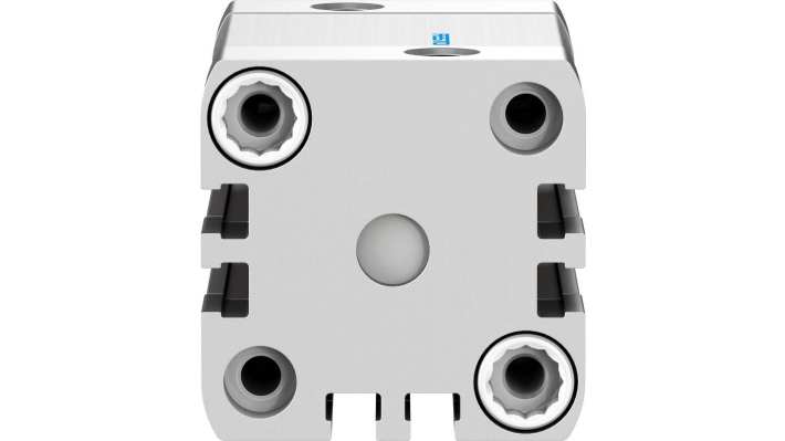 Cilindro pneumatico Festo ADN-32-25-A-P-A, doppio effetto, foro 32 mm, corsa 25 mm, montaggio versatile, dimensioni 47 x 47 x 75 mm.