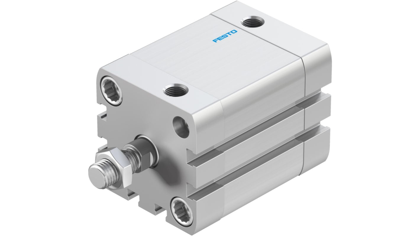 Cilindro pneumatico Festo ADN-40-30-A-P-A, doppio effetto, foro 40 mm, corsa 30 mm, dimensioni 54.5 x 54.5 x 81.1 mm.