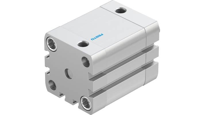 Cilindro pneumatico Festo ADN-40-30-A-P-A, doppio effetto, foro 40 mm, corsa 30 mm, dimensioni 54.5 x 54.5 x 81.1 mm.