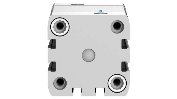 Cilindro pneumatico Festo ADN-40-30-A-P-A, doppio effetto, foro 40 mm, corsa 30 mm, dimensioni 54.5 x 54.5 x 81.1 mm.