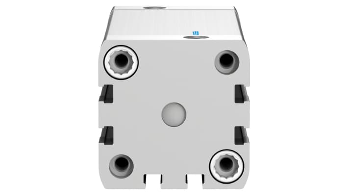 Cilindro pneumatico Festo ADN-40-80-A-P-A, doppio effetto, foro 40 mm, corsa 80 mm, attacco G 1/8, dimensioni 54.5 x 54.5 x 131.1 mm.