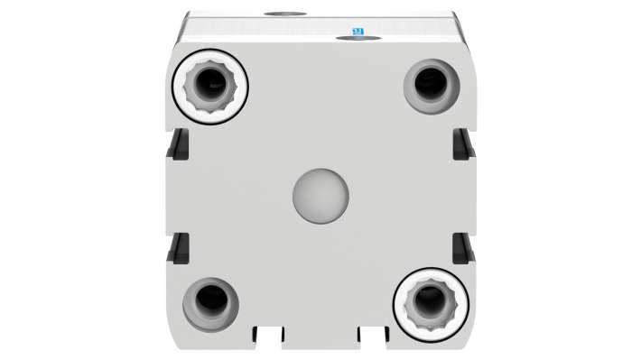 Cilindro pneumatico doppio effetto Festo ADN-50-25-I-P-A, alesaggio 50 mm, corsa 25 mm, pressione massima 10 bar. Dimensioni 65,5 x 65,5 x 77,7 mm.