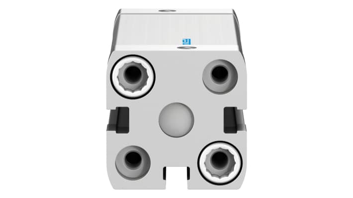 Cilindro pneumatico Festo ADN-20-60-A-P-A, doppio effetto, foro 20 mm, corsa 60 mm, attacco M5, dimensioni 35.5 x 35.5 x 102.5 mm.