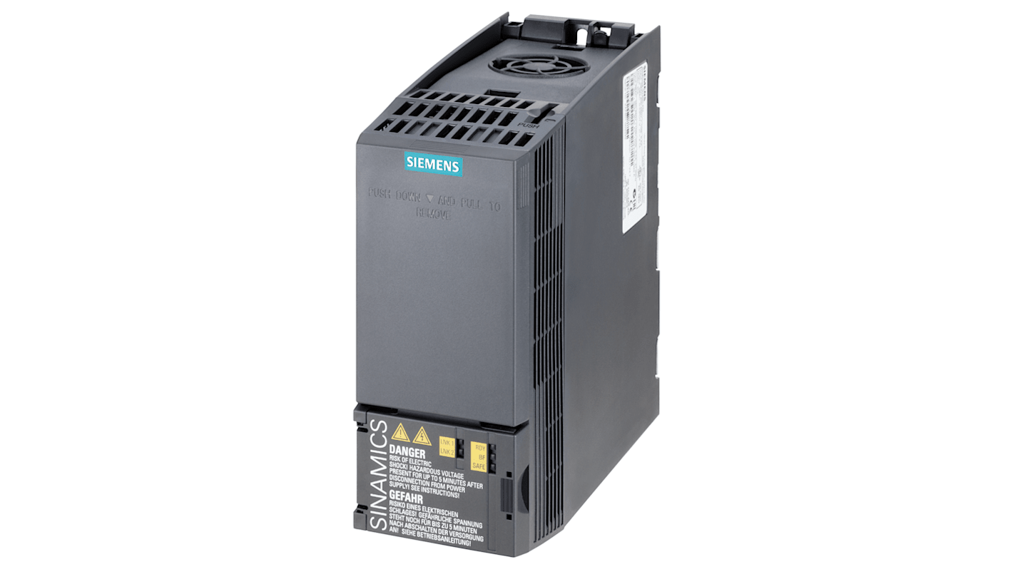 Inverter Siemens 6SL3210-1KE12-3AF2, 0,75 kW, 400 V c.a., 3 fasi. Controllo vettoriale 0-240 Hz, 0-550 Hz. Ideale per automatizzare macchinari industriali.