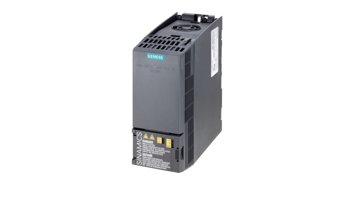 Inverter trifase Siemens 1,1 kW 400 V c.a. - 6SL3210-1KE14-3AF2 per motori a induzione. Controllo vettoriale senza sensore, efficiente e compatto.