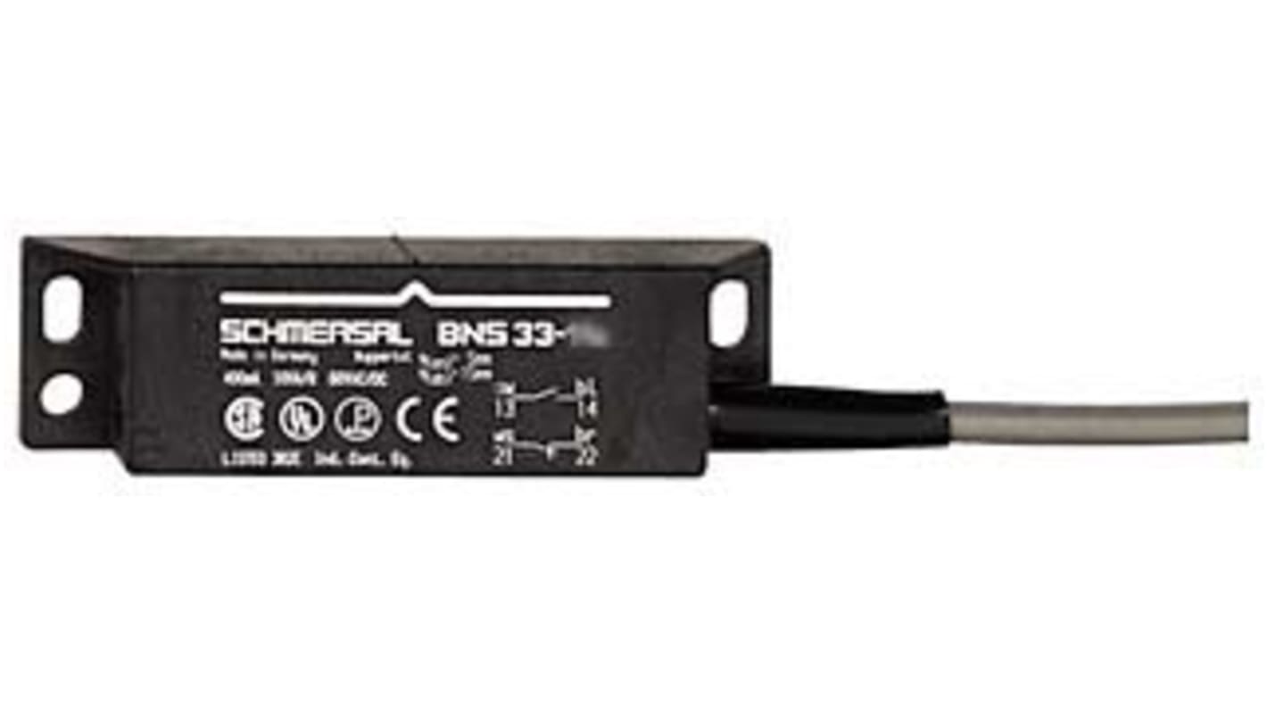 Interruttore di sicurezza Schmersal BNS3312ZG2187, senza contatto, 24V cc, grado di protezione IP67, dimensioni 88x25x13mm.