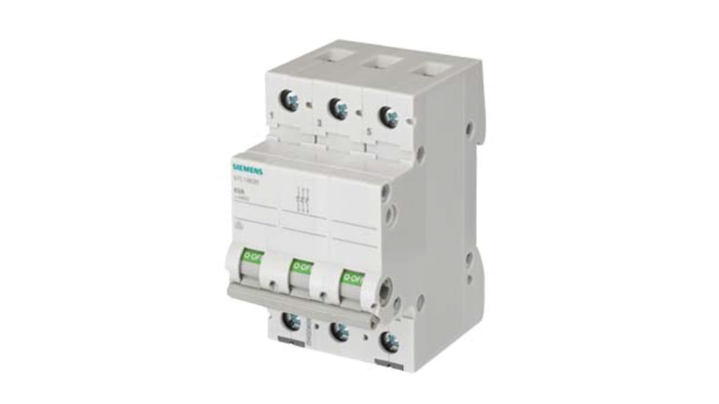 Interruttore di isolamento Siemens 5TL1392-0, 3 poli, corrente 125 A, tensione 440 V, design ergonomico, maniglia grigia.