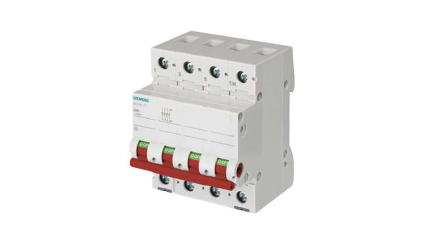Interruttore di isolamento Siemens 5TL1663-1, 3 poli, 63 A, 440 V, design ergonomico, dimensioni 89,8 x 74,5 x 70 mm.