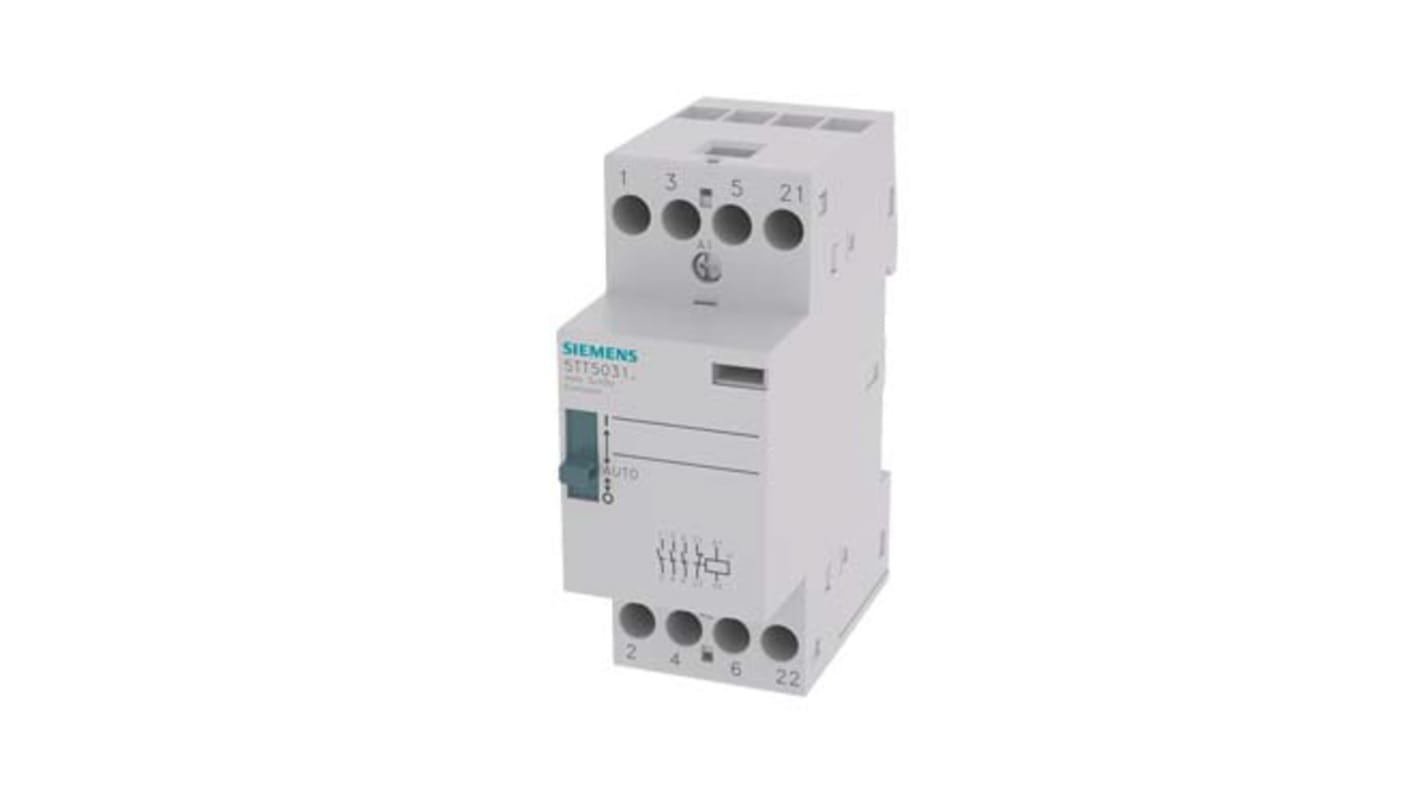 Contattore Siemens 5TT5031-6, 4 poli, 3 NO, 25 A, montaggio su guida DIN, dimensioni 35x90x74.6 mm, bobina 220 V.