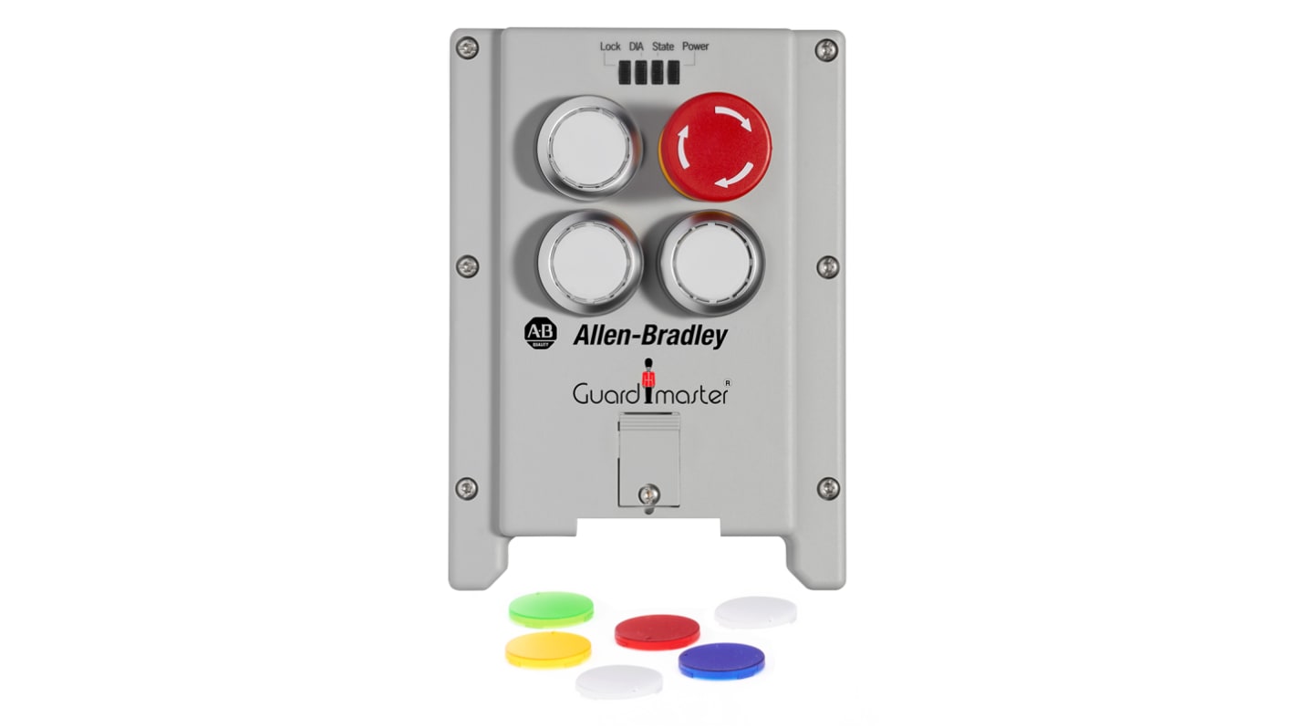 Coperchio modulo di blocco Allen Bradley Guardmaster 442G-MAB-C04, con attuatore RFID e LED per diagnostica.
