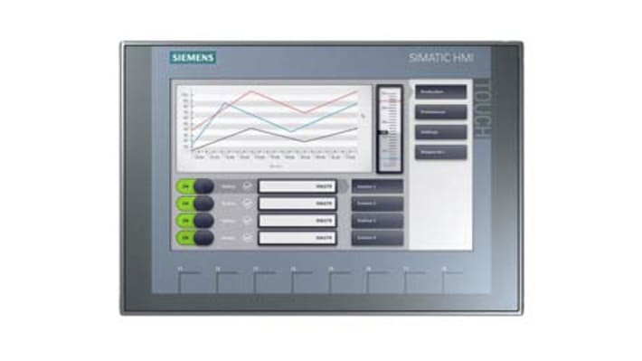 Touchscreen HMI Siemens 6AV2123-2JB03-0AX0 con display TFT 800x480 px, memoria 10 MB. Ideale per monitorare macchinari industriali.