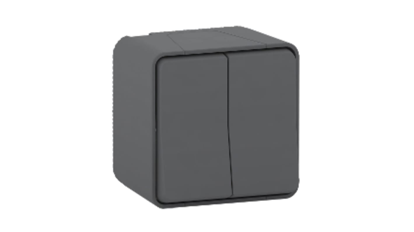 Interruttore luce doppio a due vie Schneider Electric MUR35022, montaggio superficiale, colore grigio, protezione IP55.