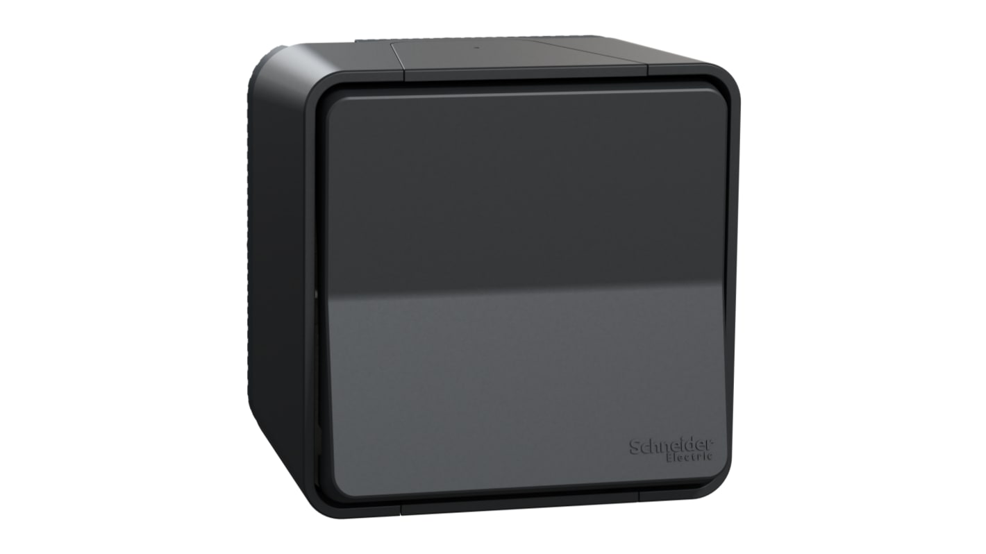 Interruttore luce Schneider Electric MUR35026, montaggio superficiale, IP55, 10 A, 250 V, corpo in ABS, dimensioni 76 x 76 x 64 mm.