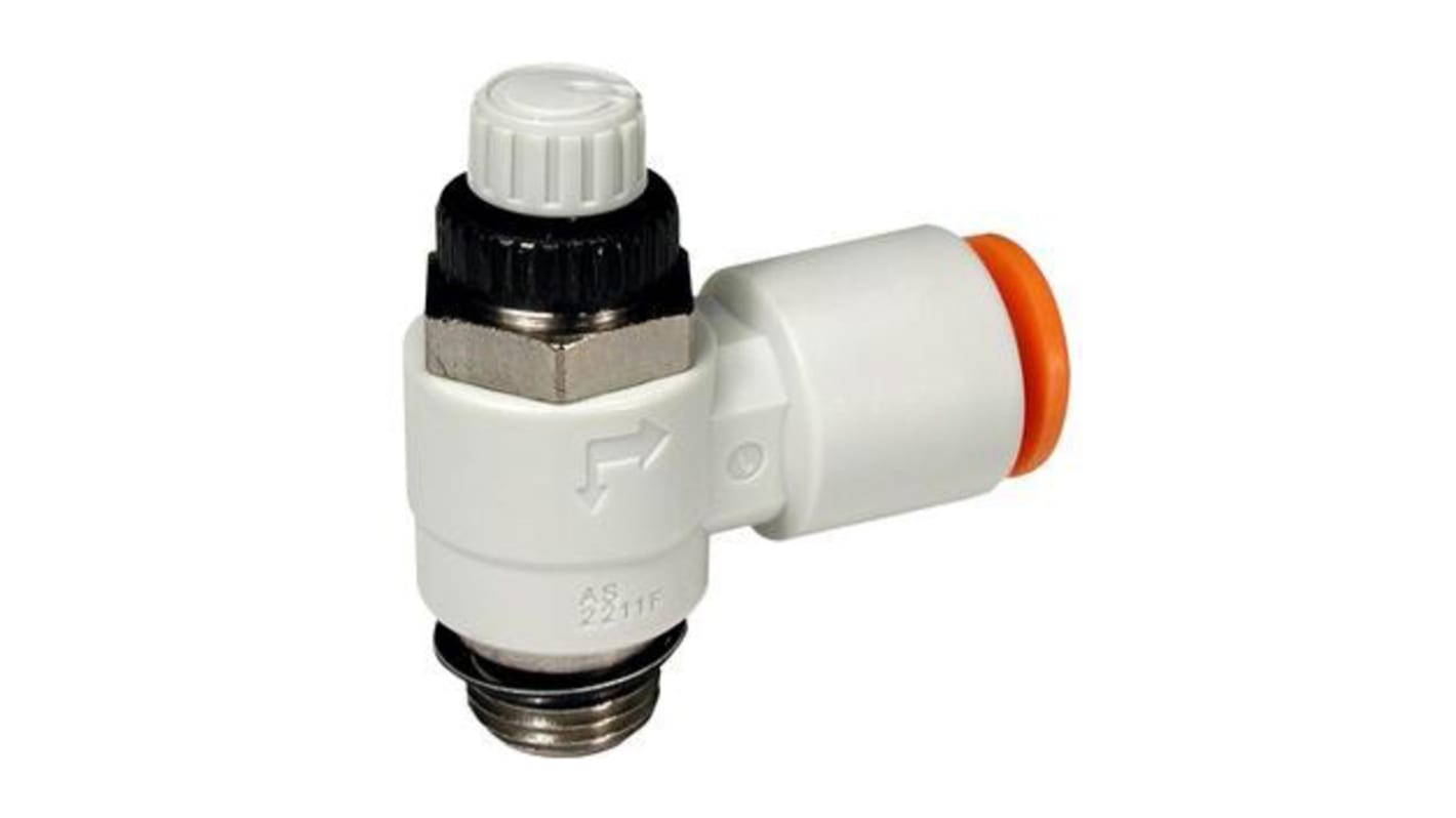 Regolatore di flusso SMC AS2311FS1-01-06S, montaggio a pannello, flusso massimo 230 L/min, raccordi one-touch, diametro tubo 6 mm.