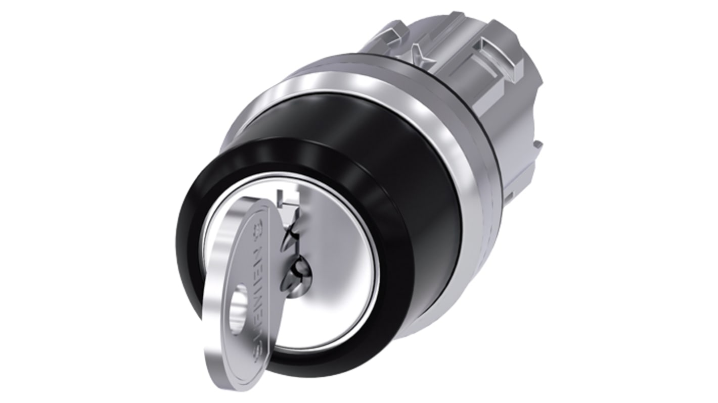 Interruttore a chiave Siemens 3SU1050-4BL01-0AA0, 22mm, RONIS, metallo lucido, 3 posizioni, angolo 45°. Ideale per applicazioni professionali.