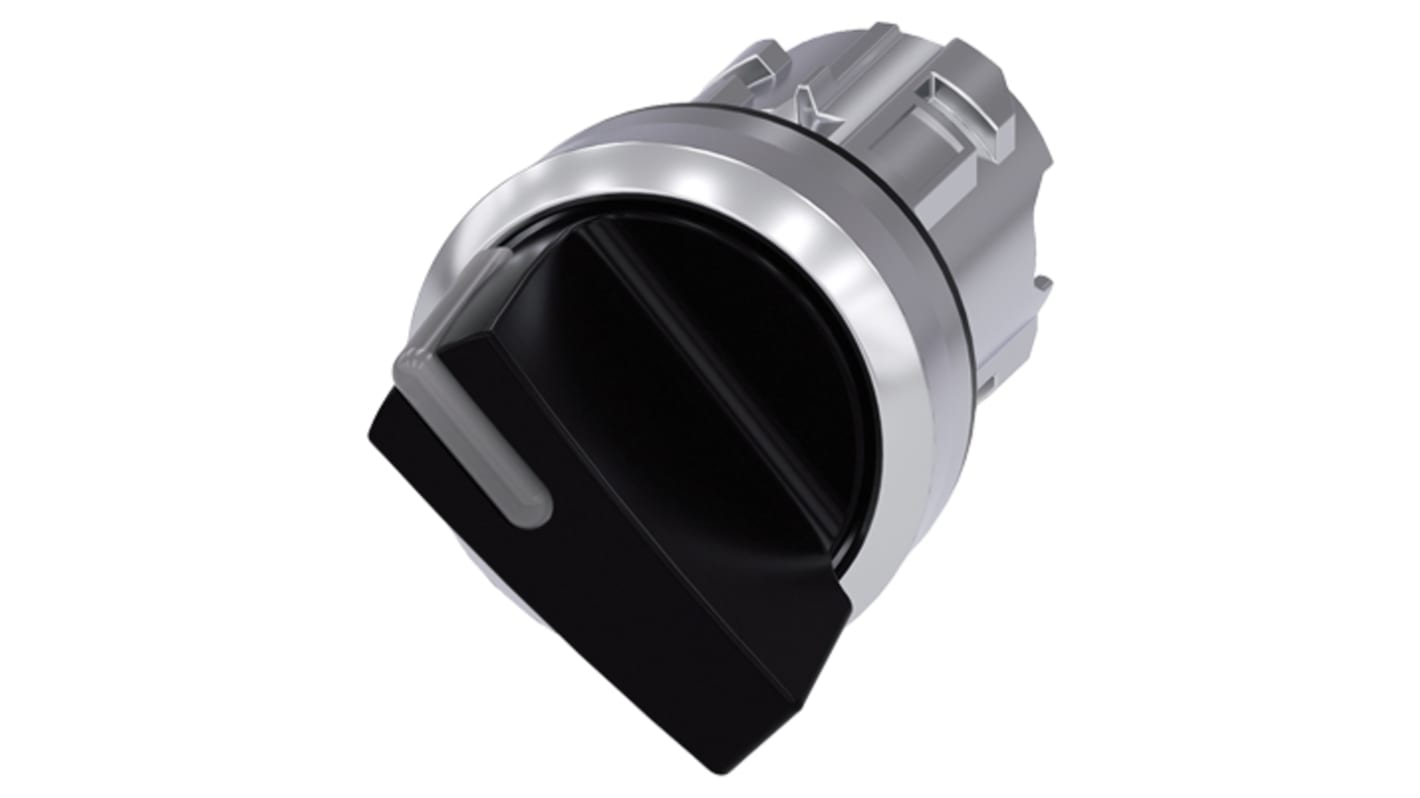 Selettore luminoso Siemens SIRIUS ACT 3SU1052-2BF10-0AA0, 2 posizioni, Ø 22mm, metallo nero lucido, angolo 90°. IP66/67/69K, ideale per applicazioni professionali.