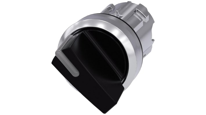 Selettore luminoso Siemens SIRIUS ACT 3SU1052-2BF10-0AA0, 2 posizioni, Ø 22mm, metallo nero lucido, angolo 90°. IP66/67/69K, ideale per applicazioni professionali.