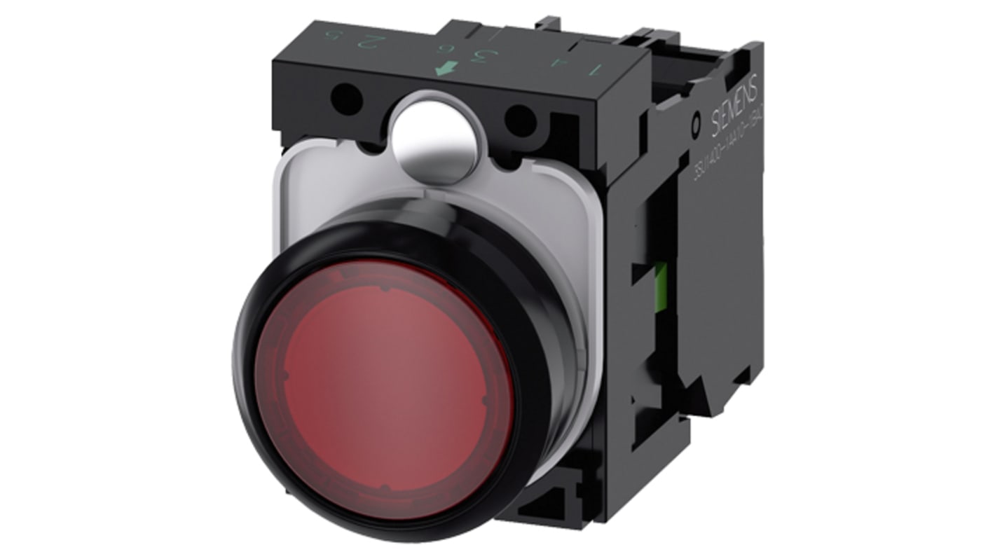 Pulsante luminoso Siemens 3SU1102-0AB20-1BA0, 22mm rosso, plastica, SPST, 24V CA/CC. Ideale per montaggio a pannello!