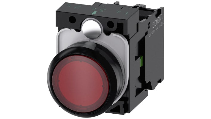 Pulsante luminoso Siemens 3SU1102-0AB20-1BA0, 22mm rosso, plastica, SPST, 24V CA/CC. Ideale per montaggio a pannello!