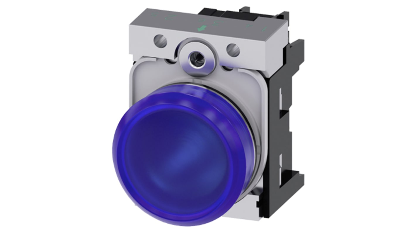 Spia LED industriale Siemens 3SU1152-6AA50-1AA0, 22mm blu, 24V C.A./C.C., montaggio a pannello. Perfezione per ogni applicazione!