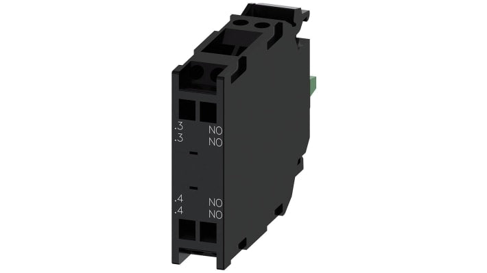 Siemens 3SU1400-1AA10-3DA0 Blocco contatti DPNO 500V ca/cc con terminali a molla, LED integrati. Ideale per controlli elettrici e sistemi elettronici.