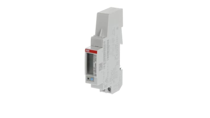 Contatore di energia monofase ABB 2CMA103571R1000, LCD 6 cifre, montaggio su guida DIN, precisione 1%, dimensioni 111 x 18 x 65 mm.