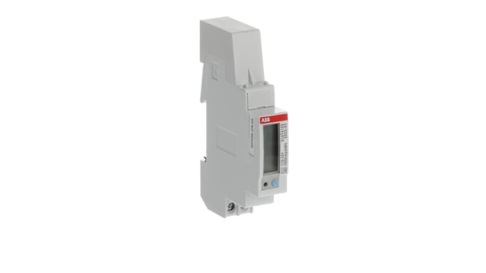 Contatore di energia monofase ABB 2CMA103571R1000, LCD 6 cifre, montaggio su guida DIN, precisione 1%, dimensioni 111 x 18 x 65 mm.