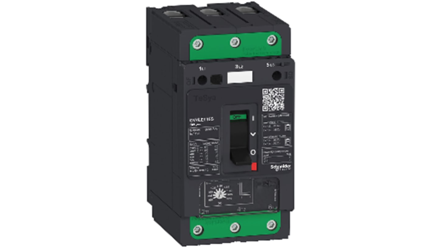 Interruttore termico Schneider Electric GV4LE80B, 3 poli, 80A, 690V, con meccanismo magnetico e collegamenti Everlink. Dimensioni 81 x 116 x 155mm.