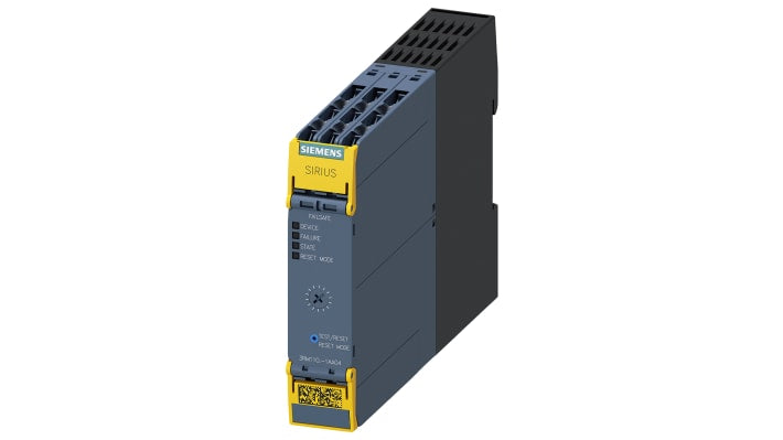Starter Siemens 3RM1107-1AA04, 3 fasi, potenza 3 kW, corrente 7 A, montaggio a innesto, dimensioni 22,5 x 100 x 141,6 mm.