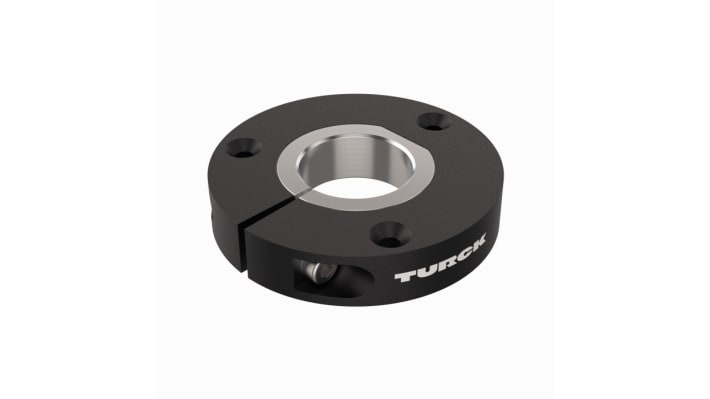 Elemento di posizionamento Turck P1-Ri-QR24 per encoder induttivo, con staffa in metallo/plastica, compatibile con vari diametri di albero.