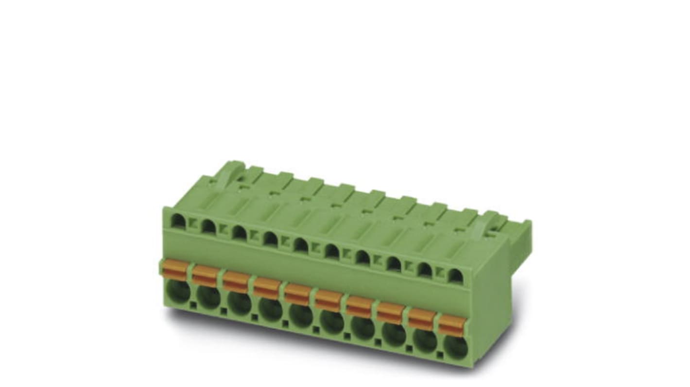Connettore femmina Phoenix Contact 1909236 per PCB, 4 vie, corrente 12 A, tensione 320 V, passo 5 mm, molla a pressione, verde, contatti stagnati.