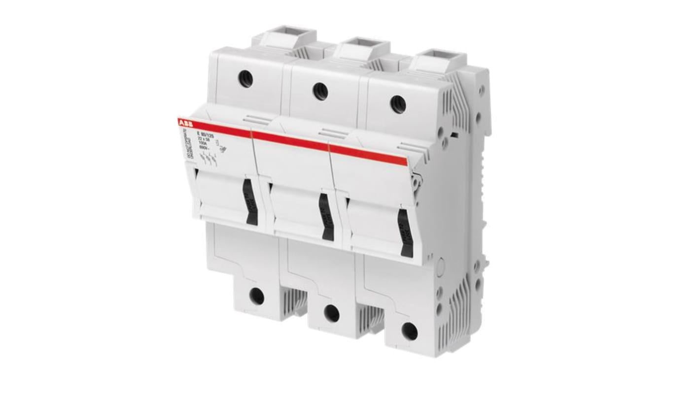 Interruttore di isolamento ABB 2CSM, 3 poli, 125 A, 690 V, dimensioni 70x105x112 mm, con indicatore fusibile bruciato.