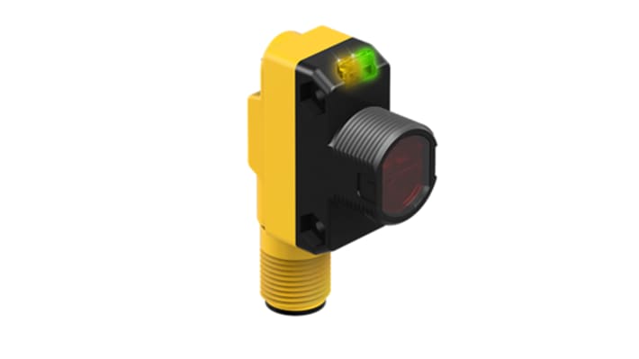 Sensore fotoelettrico rettangolare Banner QS18VN6LVQ8, rilevamento fino a 6,5 m, uscita NPN, IP67, temperatura -20/+70 °C. Staffa inclusa.