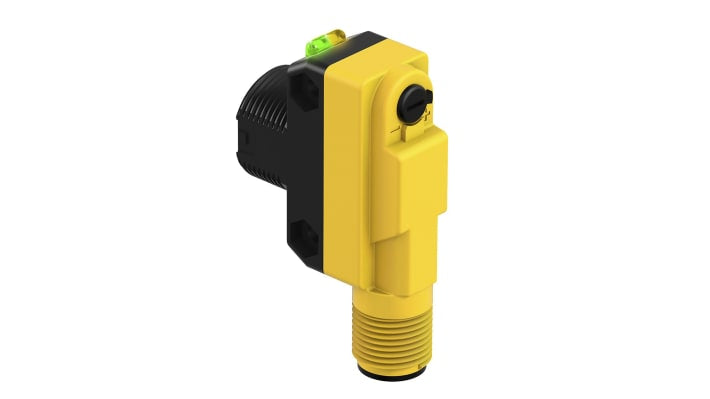 Sensore fotoelettrico rettangolare Banner QS18VN6CV45Q8, rilevamento 43 mm, uscita NPN, IP67, montaggio filettato.