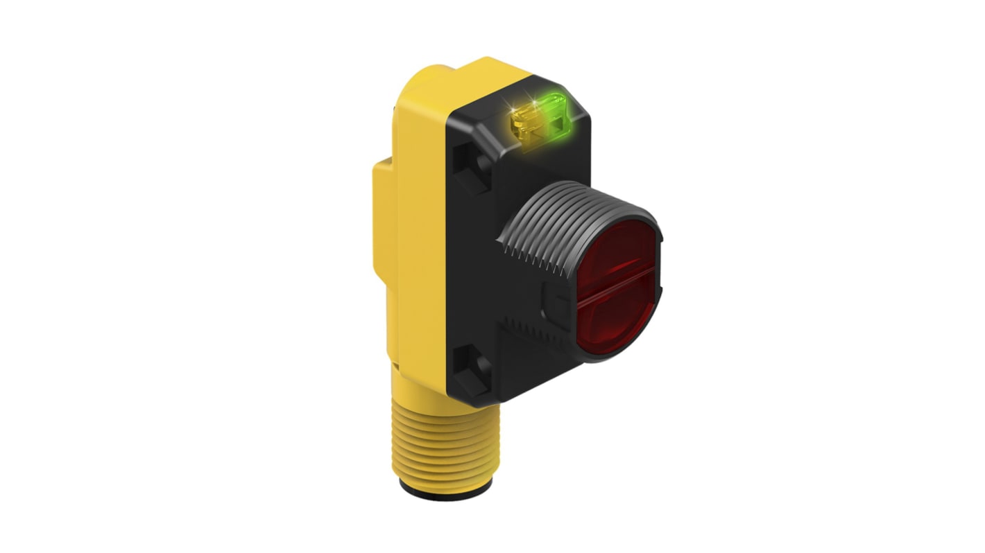 Sensore fotoelettrico rettangolare Banner QS18VP6FF50, PNP, rilevamento 50 mm, IP67, alimentazione 10-30 V c.c., montaggio filettato.