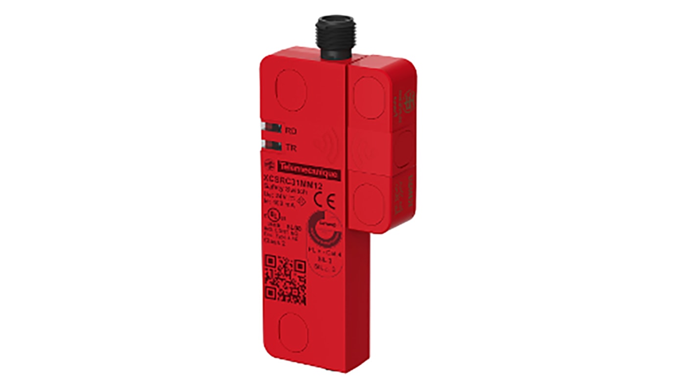 Interruttore di sicurezza senza contatto Telemecanique Sensors XCSRC31MM12, alimentazione 24V cc, custodia Valox, dimensioni 15mm x 45mm x 108.3mm.
