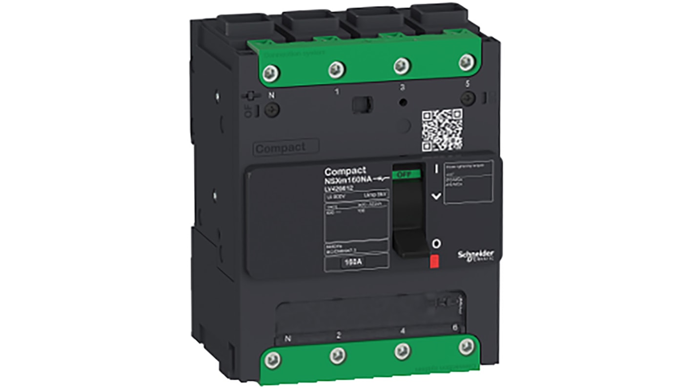 Interruttore magnetotermico scatolato Schneider Electric, 160A, 4 poli, montaggio a clip, dimensioni 108x137x80mm. Codice LV426612.