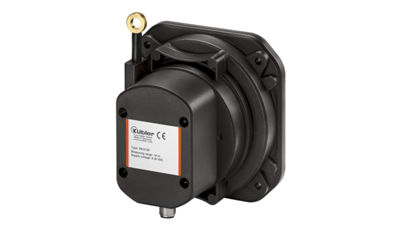 Encoder a filo analogico Kübler D8.D125.1000.A441.2000, lunghezza di misurazione 6-10 m, risoluzione 12 bit, grado di protezione IP67.