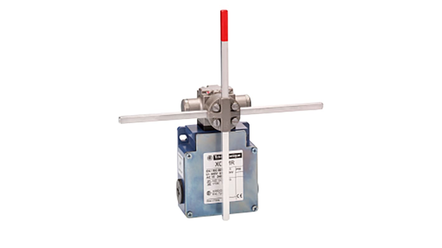 Interruttore di fine corsa Telemecanique Sensors XCKMR24SR1H29, costruzione in metallo, 1NC/1NO, IP66, dimensioni 200mm x 59mm x 118mm.