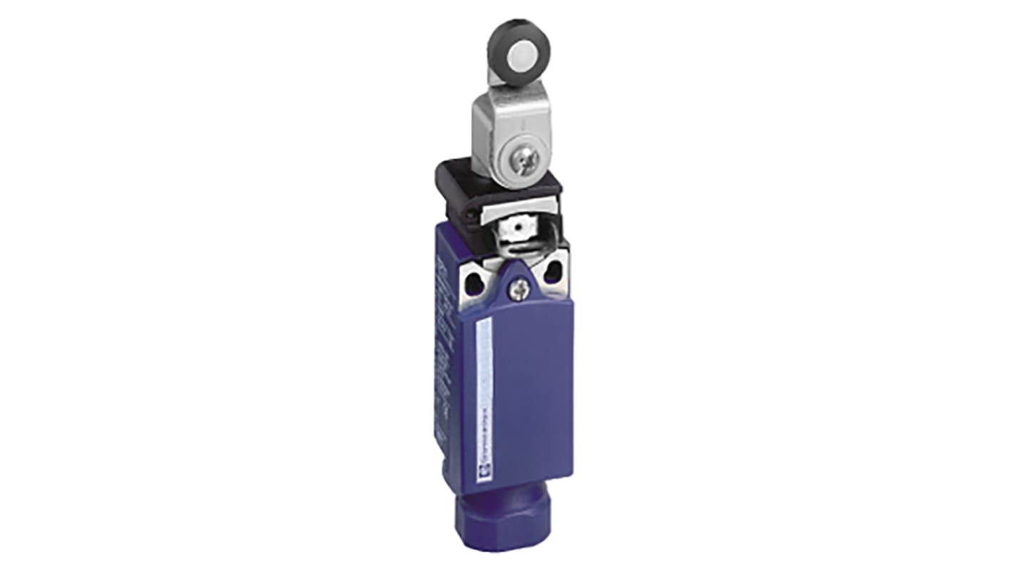 Interruttore di fine corsa Telemecanique Sensors XCPR2518P20 con leva a rullo, configurazione NO/NC, grado di protezione IP66/IP67.