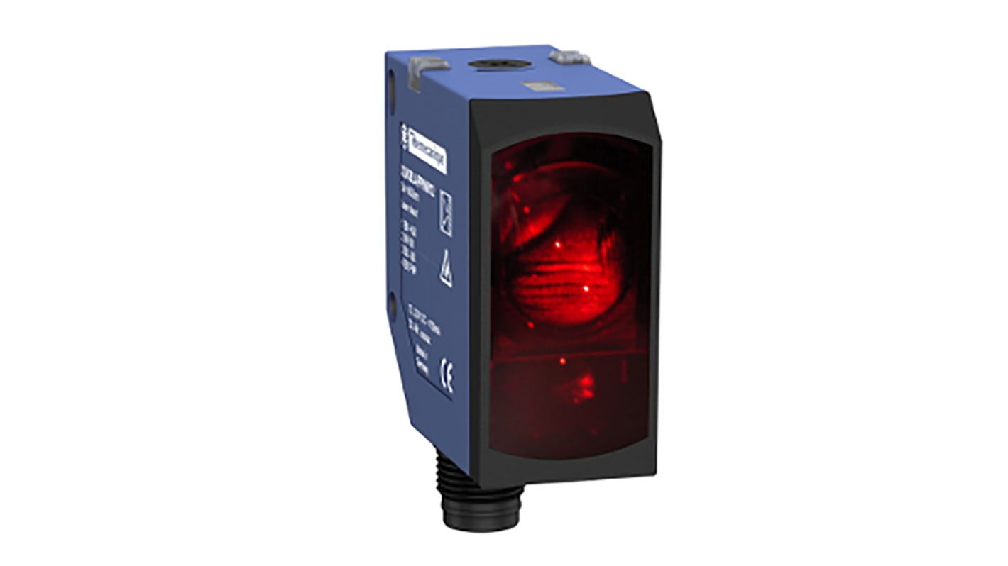 Sensore fotoelettrico compatto Telemecanique Sensors XUK8LAPPNM12, rilevamento fino a 800 mm, uscita PNP, grado di protezione IP67/IP69K.