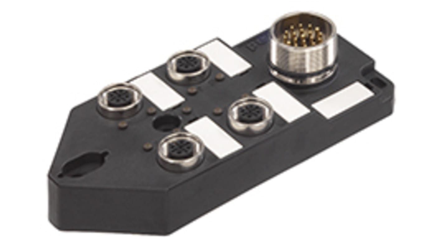 Scatola sensore passiva Brad from Molex 1202480004, 4 porte M12, montaggio dall'alto, cavo WSOR 5 m, LED PNP.