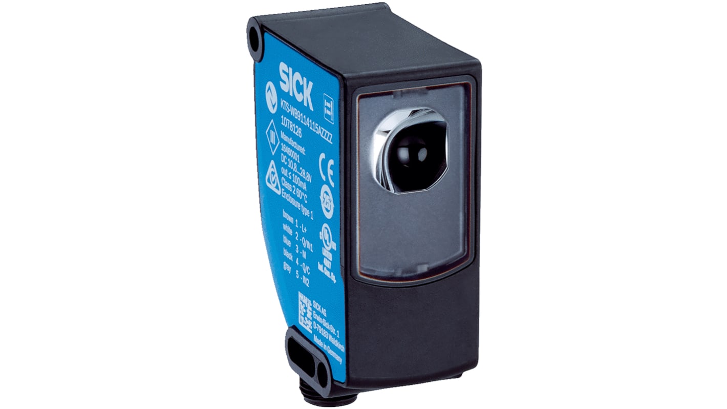 Sensore di contrasto Sick KTS-WB9124115AZZZ, Led RGB, montaggio a pannello, IP67, rilevamento 25 mm, uscita Push-pull.