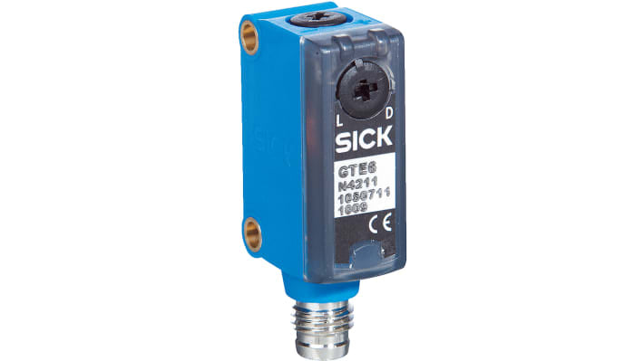 Sensore fotoelettrico rettangolare Sick GL6-P4211, rilevamento fino a 6 m, montaggio a pannello, grado di protezione IP67.